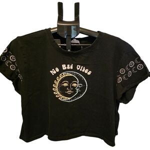Good Vibes Only Celestial Sun Moon Graphic Crop Tee XL Boho Witchy